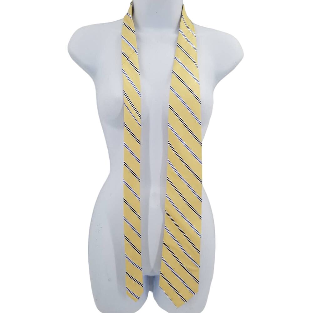 Nautica Mens wide Vintage Neck Tie Yellow Gold Blue Striped 60"